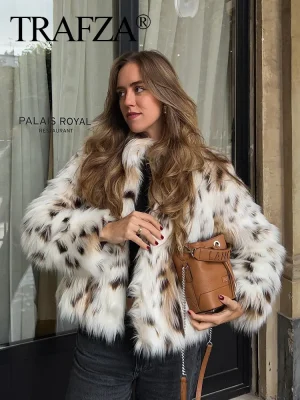 Women’s Autumn Winter Faux Fur Print Coat