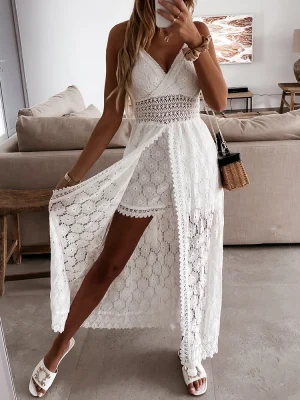 Women’s White Lace V-Neck Summer Romper