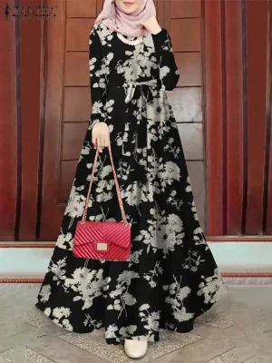 Spring Floral Maxi Muslim Dress