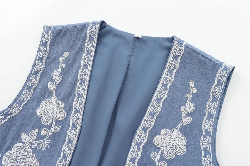 Women’s Floral Embroidered Blue Cropped Vest - Image 9