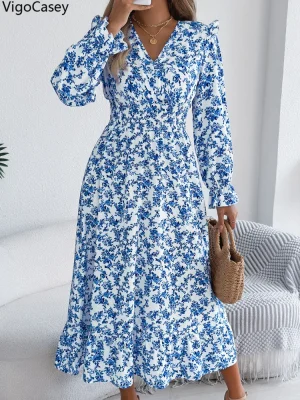 Women’s Floral Print V-Neck Maxi Dress