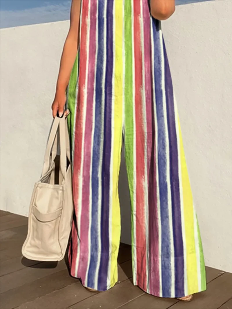 Women’s Striped Sleeveless Wide Leg Jumpsuit - Image 3