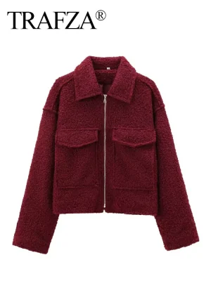 Women’s Vintage Wine Red Bomber Jacket