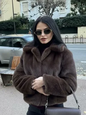 Women Brown Faux Fur Coat