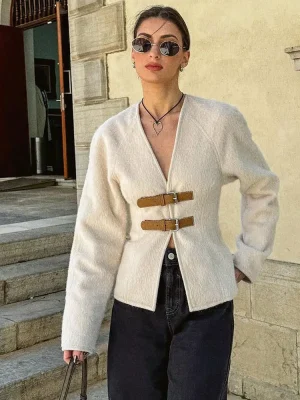 Women’s Double Button Leather Jacket