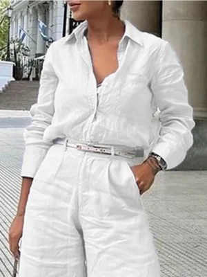 Women’s White Cotton Linen Shirt