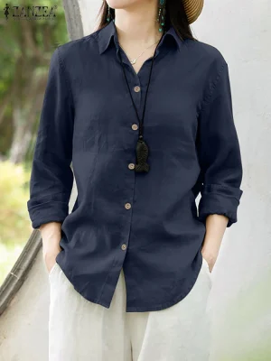 Solid Color Lapel Neck Long Sleeve Casual Work Shirt