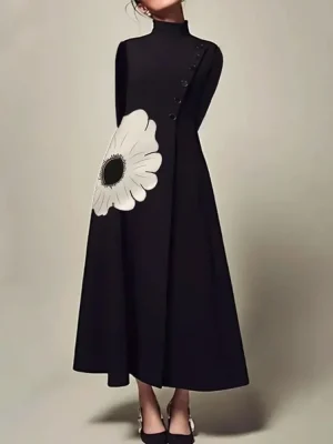 Women’s Floral Print Long Sleeve A-Line Dress
