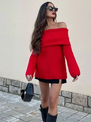 Women’s Off-Shoulder Knit Sweater