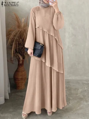 Patchwork Lantern Sleeve Abaya Maxi Dress