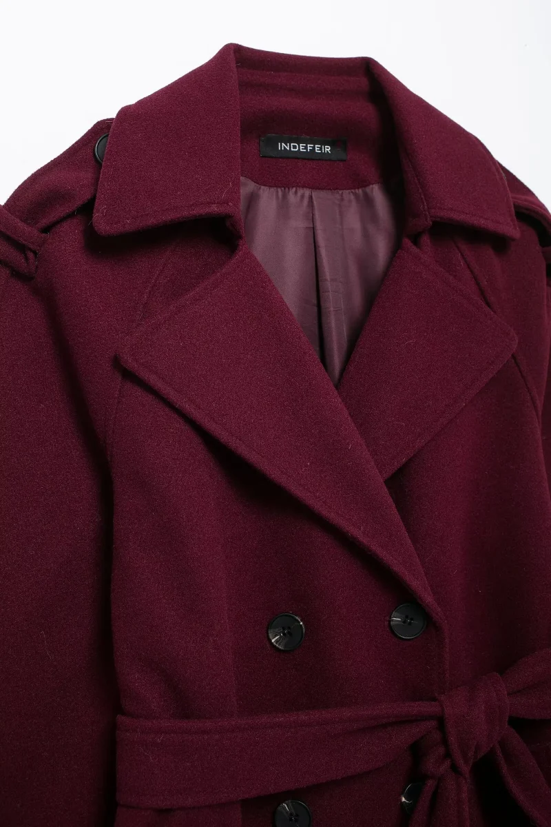 Women’s Elegant Burgundy Wool Coat - Image 4