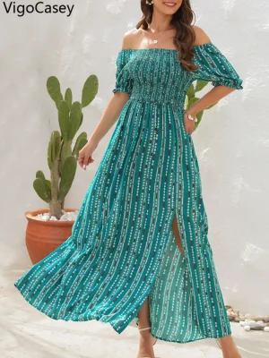 2025 Off Shoulder Mesh Split Long Dress