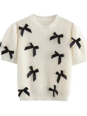 Women Elegant Bow Knitted Sweater