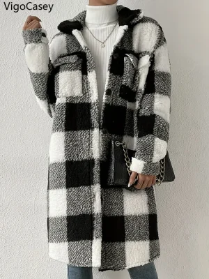 Women’s Plaid Plush Long Coat