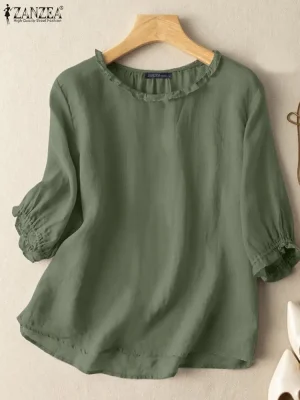 Autumn Cotton Ruffle Blouse