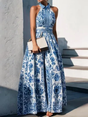Women’s Floral Print Sleeveless Maxi Dress