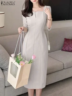 Elegant Women’s Square Neck Knee-Length Dress