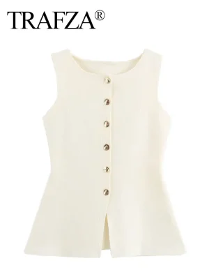 Women’s Summer Knitted Vest with Golden Buttons
