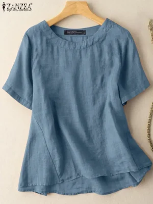 Women’s Summer O-Neck Cotton Blouse