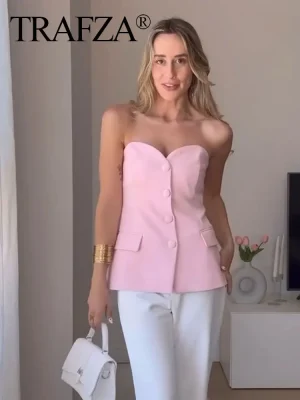 Women’s Pink Strapless Corset Top