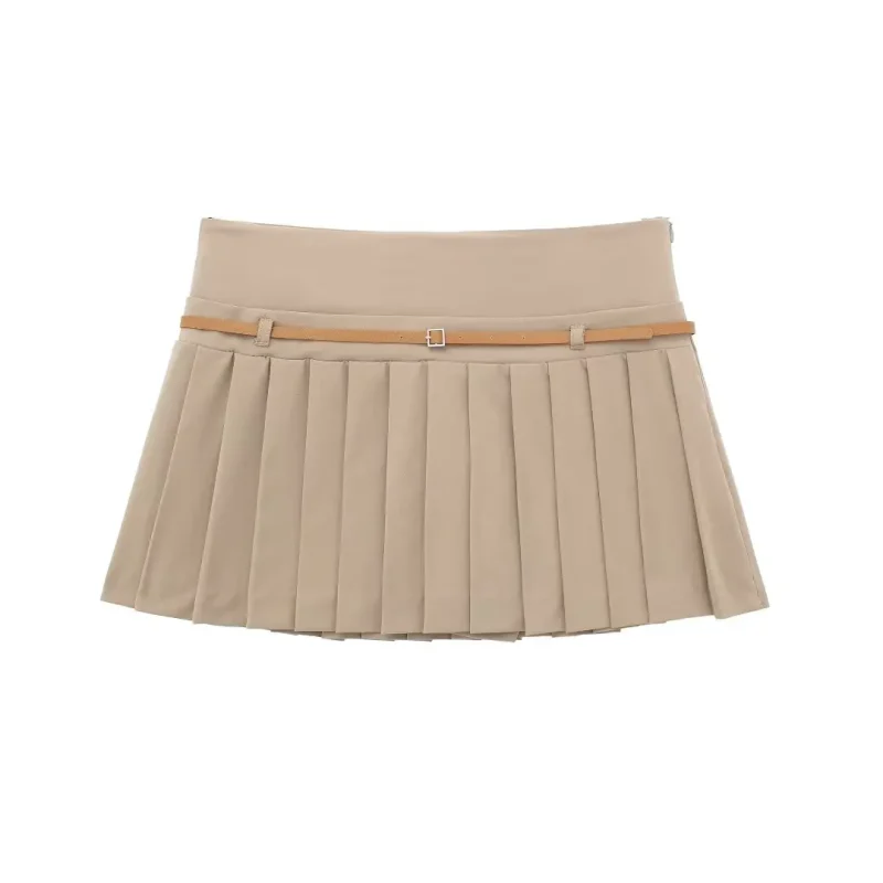 Women’s Pleated High Waist Skort with Belt