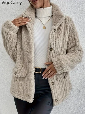 Women’s Khaki Plush Short Winter Coat
