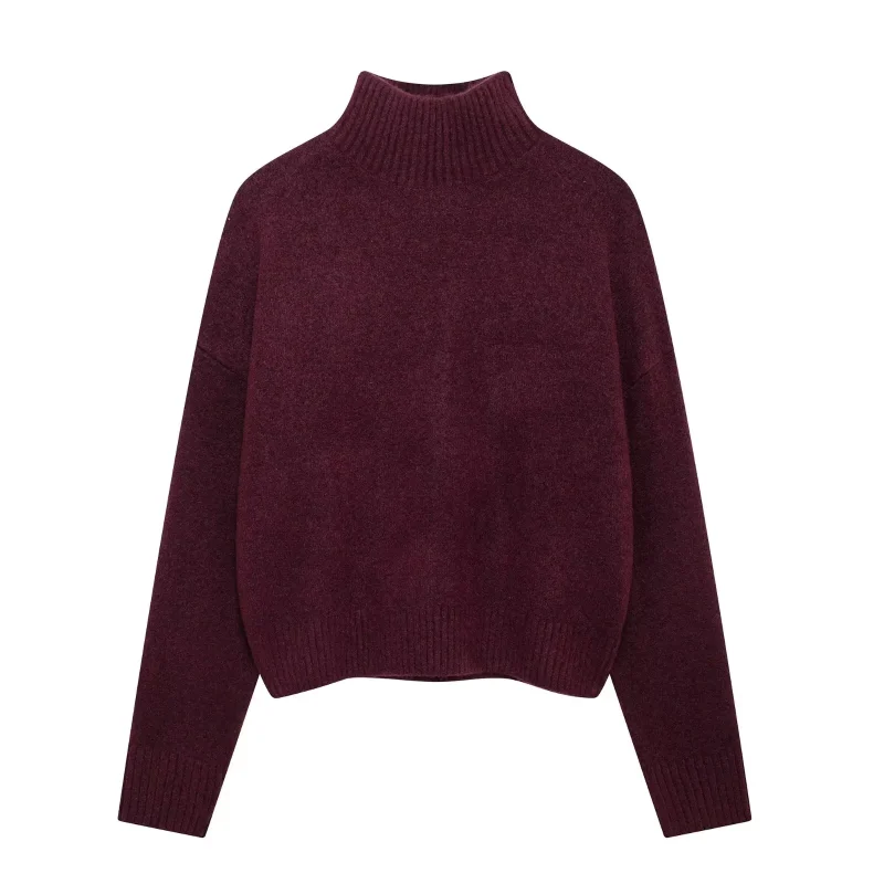 Women’s Burgundy Turtleneck Sweater - Image 3