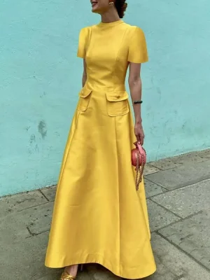 Women’s Yellow Pleated A-Line Party Dress