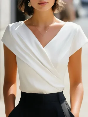 Women’s White V-Neck Wrap T-Shirt