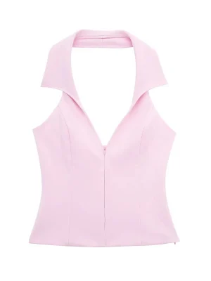 Women’s Pink Cropped Halter Top