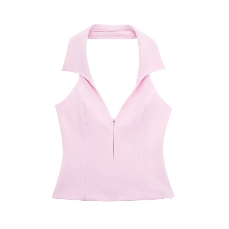 Women’s Pink Cropped Halter Top