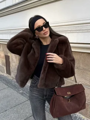 Women Vintage Brown Faux Fur Coat