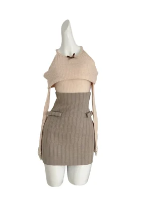 Elegant White Off-Shoulder Slim Fit Knit Set