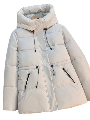 2025 Winter Hooded Mid-Length Cotton Jacket Women