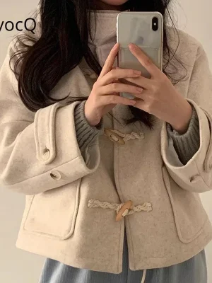 Korean Chic Tweed Hooded Jacket