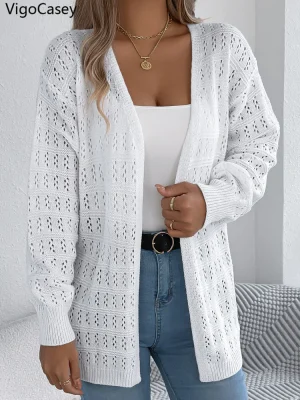 Women’s Hollow Knit Long Sleeve Cardigan