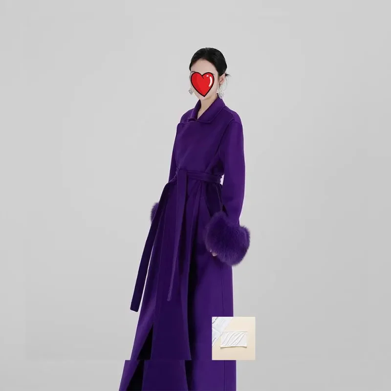 Women's Reversible Wool Cape Coat Winter Scarf Collar Overcoat - Image 5