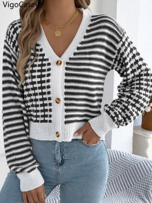 men’s Stripe Long Sleeve Knit Cardigan Autumn Sweater Coat