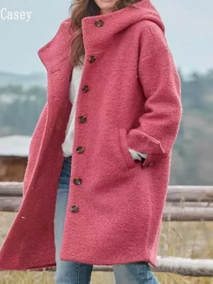 Autumn Winter Hooded Single-Breasted Long Trench Coat for Women