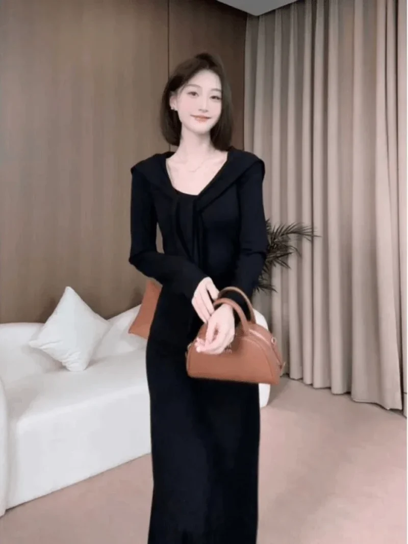 Knit Fake-Two-Piece Shawl Sweater Dress - Image 5