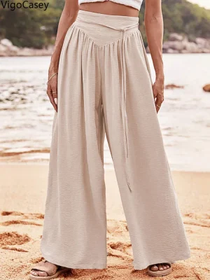 Women High Waist Khaki Wide Leg Pants