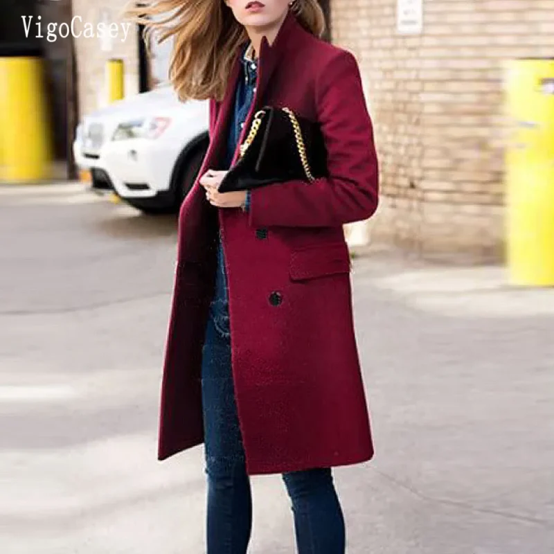 Autumn Winter Gray Double-Breasted Trench Coat for Women - Image 4