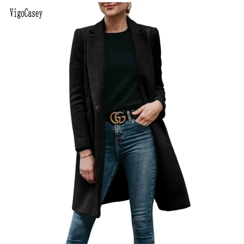 Autumn Winter Red Wool Long Blazer Coat - Image 4