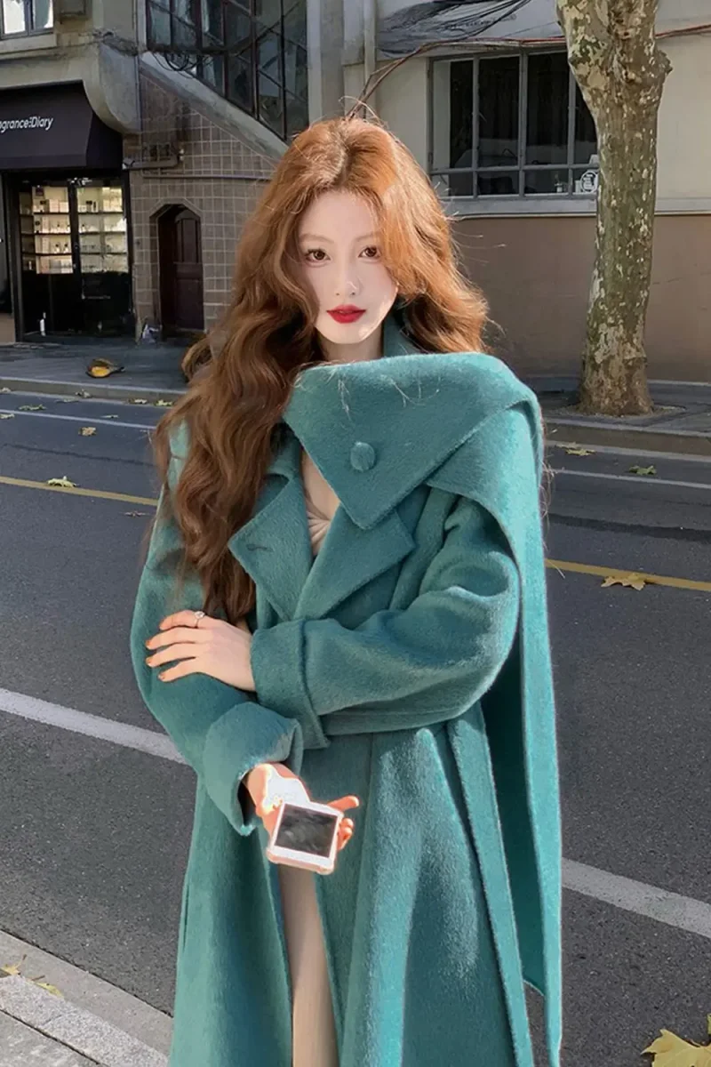 2025 Spring Women's Scarf Cape Trench Coat Vintage Elegant Overcoat - Image 2