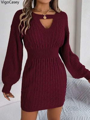 Women Solid Knit Bodycon Dress