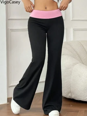 Women's Solid Patchwork Bell-Bottom Pants