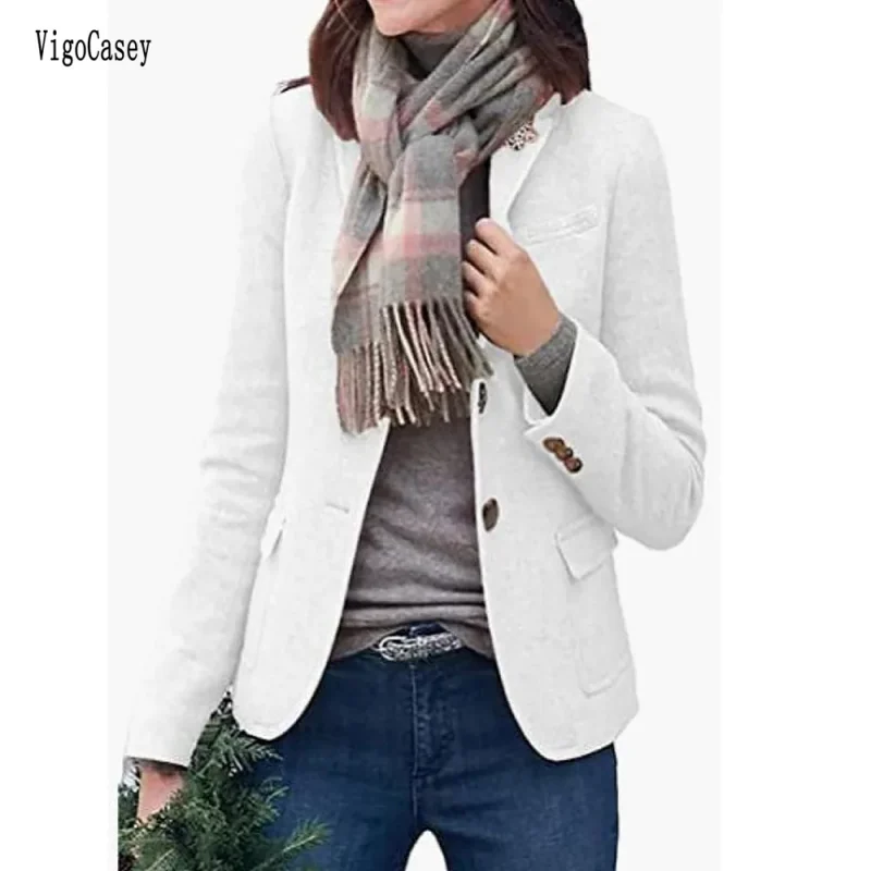 Autumn Winter Blue Wool Long Blazer Coat - Image 3