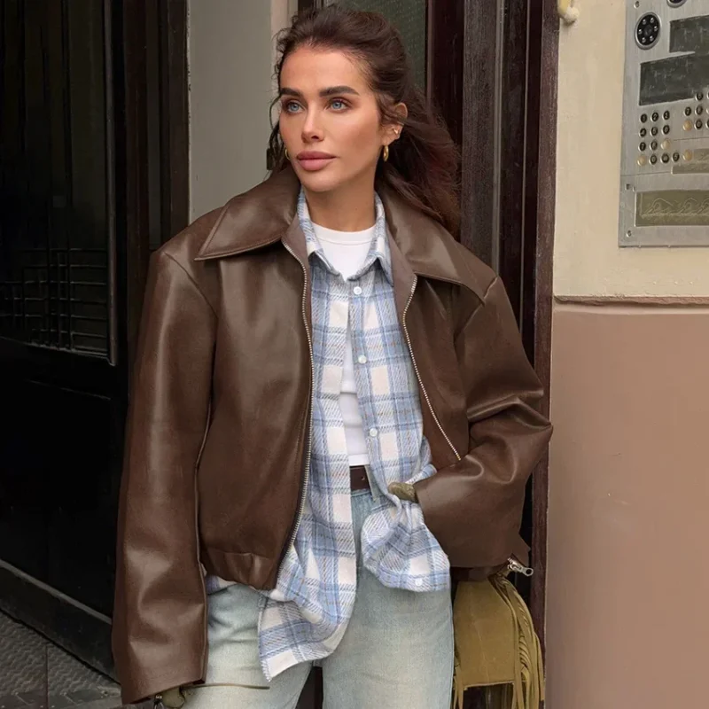Women’s Red Leather Biker Jacket
