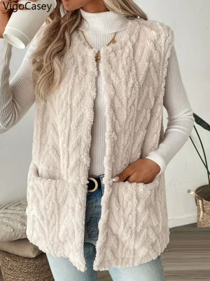 Autumn Winter Black Plush Vest