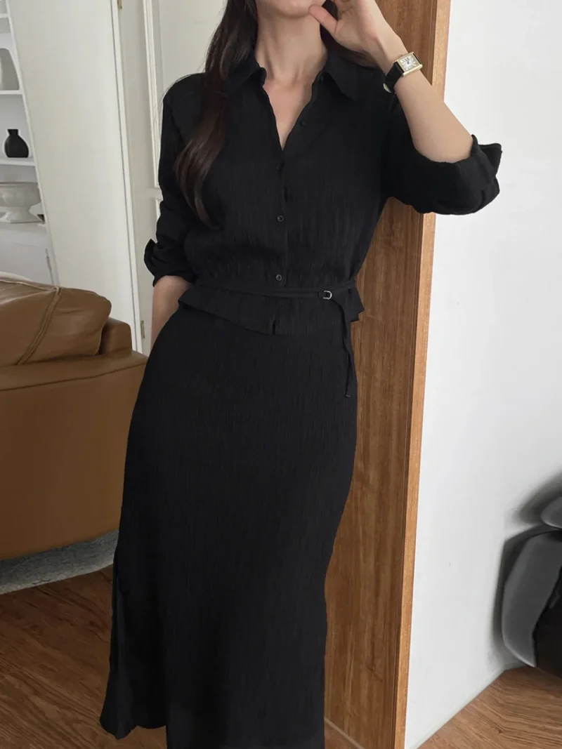 Women's Korean Style Autumn Set Long Sleeve Top and High Waist Skirt Two-Piece Outfit - Image 5
